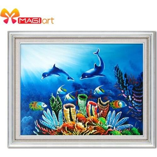 Cross stitch kits Embroidery needlework sets 11CT water soluble canvas patterns 14CT Animal Style Two Dolphins Playing-NCMA054