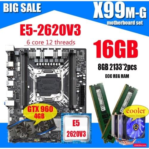 X99M-G Motherboard with LGA2011-3 Intel XEON E5 2620 V3 2*8G DDR4 RECC memory GTX960 4GB video card and COOLER combo USB 3.0