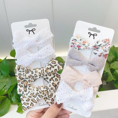 4Pcs/set Leopard Printed Bowknot Hair Clips For Cute Girls Handmade Hairpins Boutique Barrettes Headwear Kids Hair Accessories