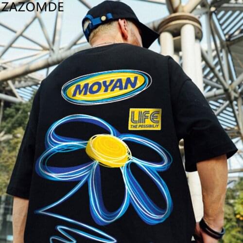 ZAZOMDE Men Oversized T-shirt Graphic T-shirt Gothic Men ClothingHip Hop Short Sleeve Cotton Loose Shirt Korean Fashion T-shirt
