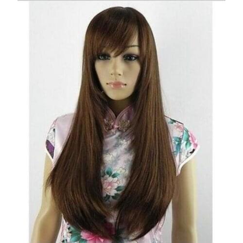 Zhaoxia++01500@Q8++Fashion high temperature silk long straight brown wig cos wig