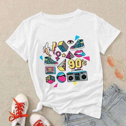 90s Fashion Cartoon Women T Shirt Modern White Loose Printed Short Sleeve Vetement Comfy Mujer Tumblr Clothing Hot Selling