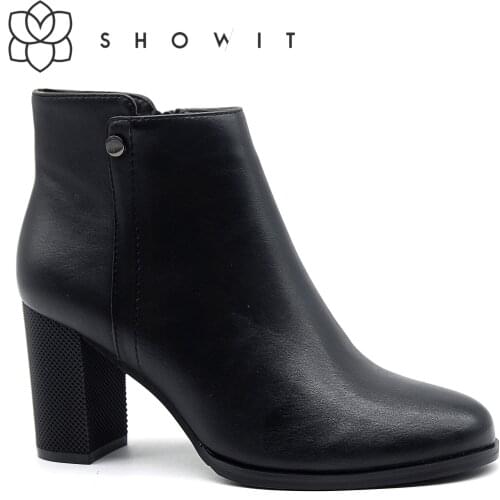 Nice styles Black button Females footwear Square and High Heel Ankle Classic Boots With Round Toe zipper style heel solid shoes