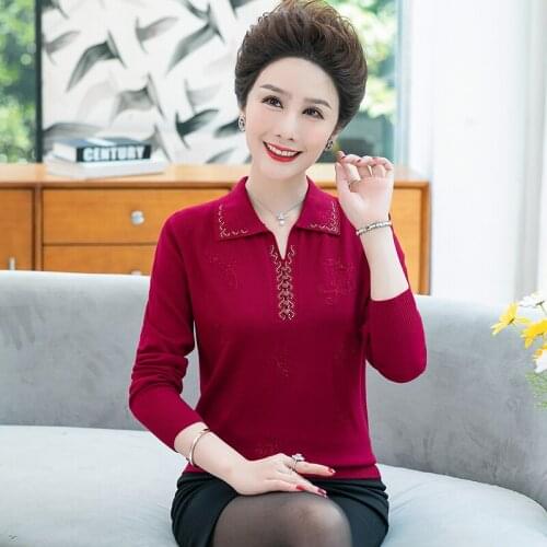 Ladies Knitted Sweater Women Pullovers Knit Jumper Spring Autumn Basic Mother Sweaters Pullover Soft Warm Top Knitwear Female