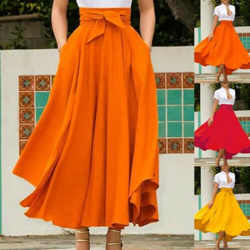 Fashion Women High Waist Flared Pleated Long Dress Gypsy Maxi Skirt Full Length1