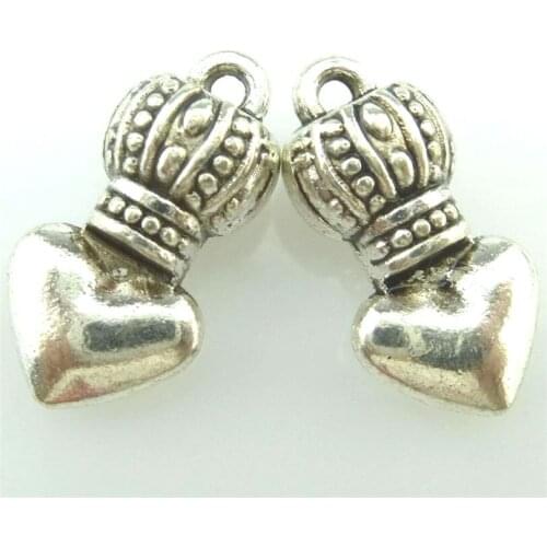 10pcs 15190 Antique Silver 17*9*6mm Crown Heart Charms Pendant For Jewelry Making Bracelet Vintage Accessories