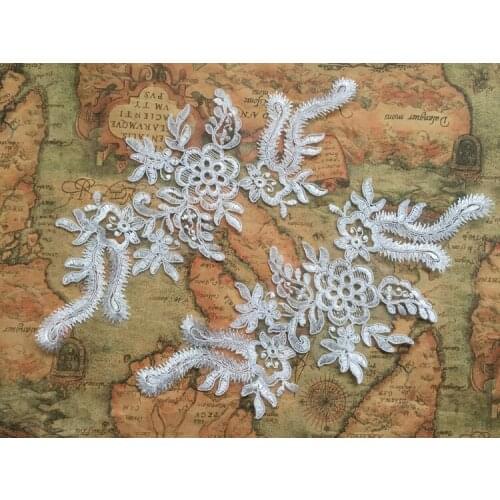 10Pieces 26X11.5cm Handicraft Floral Embroidery Patches Lace Applique Collar Wedding Dress Accessories Fabric TT498