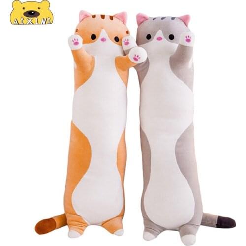 120CM Cat Kawaii Plush Cute Soft Long Cat Plush Toys Stuffed Office Nap Sleep Pillow Cushion Gift Doll for Kids Girls Boyfriend