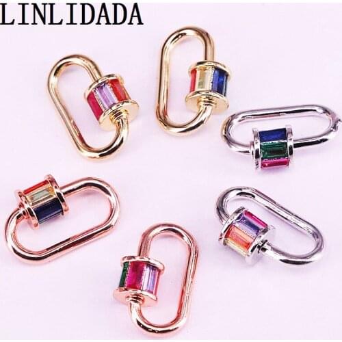 6Pcs Mixed Color Metal with CZ Micro Pave Lock Carabiner, Lock Oval Shaped Cz Zirconia Clasp, Pendant Connector Clasp