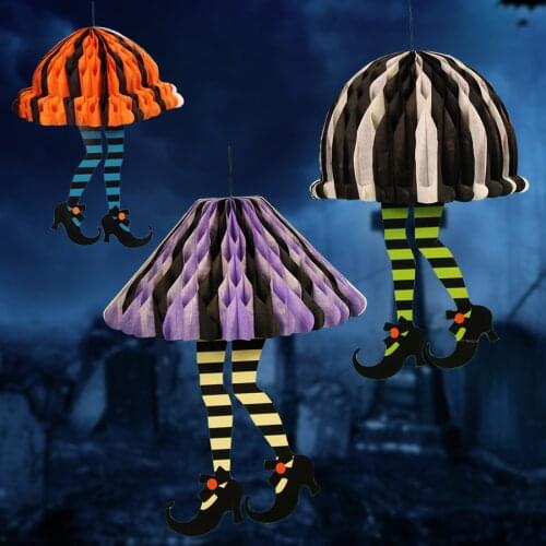 Halloween Witch Legs Socks Hanging Decorations DIY Paper Crafts Party Supplies Halloween Fan-shaped Decor Lanterns Creative