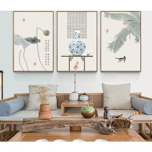 Watercolor Chinese Lotus Floral Canvas Paintings Wall Art Pictures Print Poster for Living Room Living Room Office Home Decor