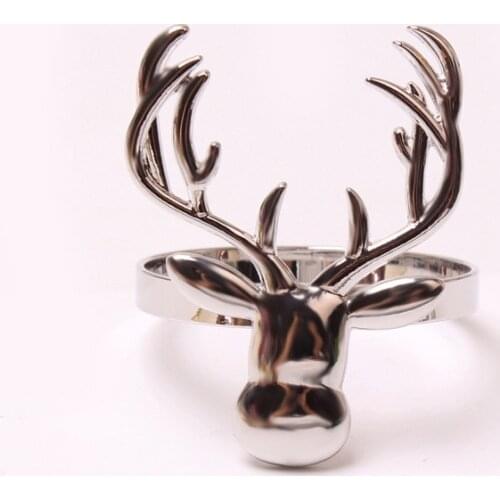 6PCS/Metal Christmas Deer Head Napkin Ring Gold Silver Bronze Tabletop Decoration Family Party Wedding Banquet Ornaments