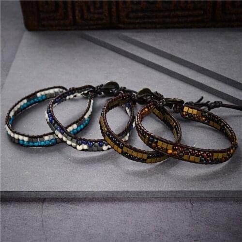 Natural Stone Seed Beads Bracelet Bangle Braided Hematite Turquoises Agat Tiger Eye Lapis Lazuli Bracelets Wristband Jewels B450