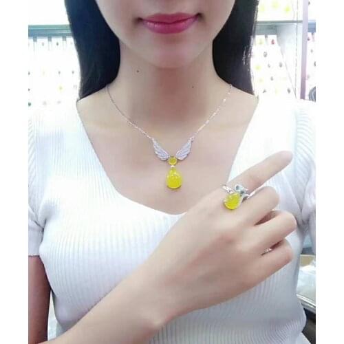 Boutique jewelry Natural 925 silver jewelry wholesale Chalcedony ring earring necklace set
