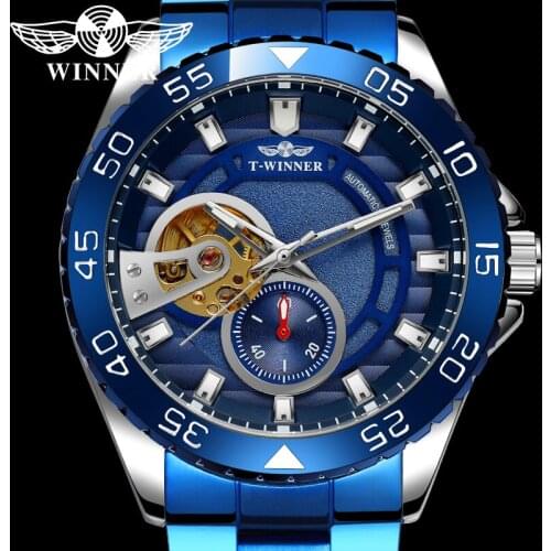 WINNER Automatic Mechanical Men Wristwatch Military Sport Stainless Steel Male Clock Top Brand Luxury Skeleton Man Watch 8195