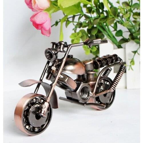 Decoratio 14cm(5.5")Vintage Motorcycle Model Retro Figurine Iron Motorbike Prop Handmade Boy Gift Kid Toy Home Office Decor