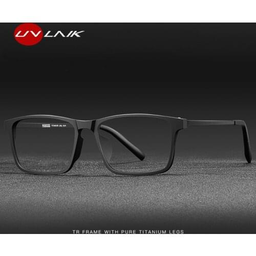 UVLAIK Business Pure Titanium Glasses Frame Men Prescription Square Frame TR90 Eyeglasses Frame Myopia Optical Glasses Lenses