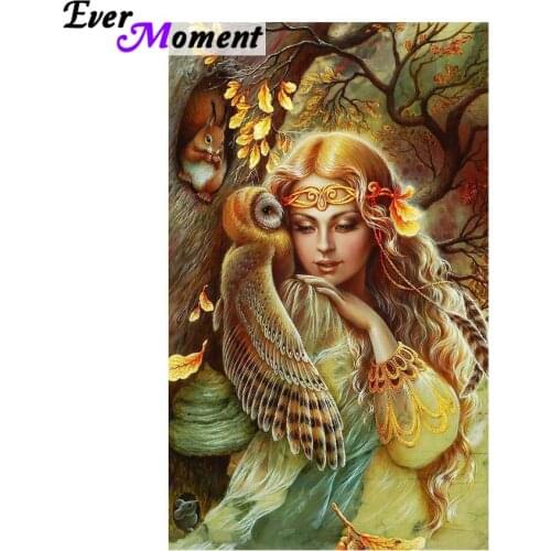 Ever Moment Diamond Painting Beautiful Girl Owl Squirrel DIY 5D Diamond Embroidery Mosaic Cross Stitch Pictures Wall ASF904