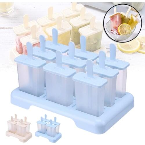 4/9 Cells Ice Cream Mold with Stick & Lid Reusable DIY Dessert Mould Ice Pop Maker for Home Kitchen Clear Color SDF-SHIP
