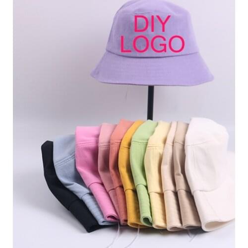 12 Colors DIY Logo Cotton Bucket Hat Logo Print Embroidery Soft Breathable Women Sun Cap Fishing Cap Men Panama Bucket Cap