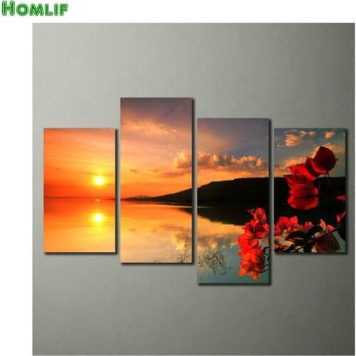 Hobby,5D,diy,Diamond Painting 4 pcs,sunrise,Floral,Cross Stitch,Full,Diamond Embroidery,3d Mosaic,pattern,beaded embroidery,gift