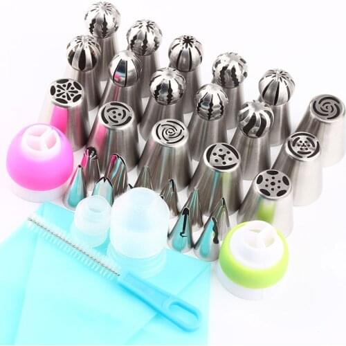 35 Pcs/Set Stainless Steel Piping Tips Nozzles Russian Cake Icing 4 Pcs Coupler Decorating Cupcake 1Pcs Pastry Bag 1 Pcs Brush