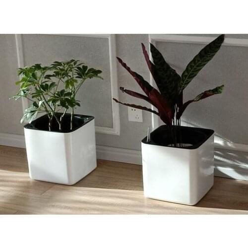 Square Plastic Self Watering Pot Planter w/ Water Level Indicator White