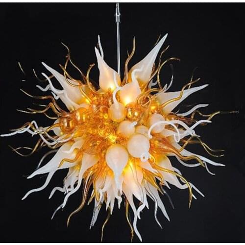 Blown Art Glass Chandelier Gold White Color Hotel Wedding Hall Decoration Hanging LED Pendant Light