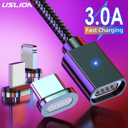 USLION Magnetic USB Cable Micro Type C Phone Cable For iPhone 11 X Samsung Xiaomi USB Fast Charging Wire Cord Magnet Data Cable