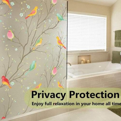 Matte Privacy Window Film Color Glass Film Non Sticky Sanding Bird Decoration Vinyl Glass Film Bathroom Door Stickers Home Decor
