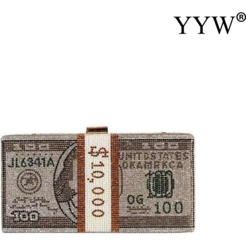 Fashion Women Handbag Design For Women Ladies Wedding Party Handbag Rhinestone Money Logo Chain Wallet Clutch Purse Clutch Bag