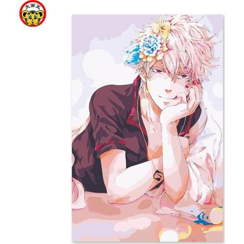 Painting by numbers art paint by number Fourteen wearing flowers, animation, beautiful boy Anime DIY, drawing on the cloth by d