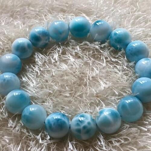 Genuine Blue Natural Larimar Water Pattern Bracelet 11.5mm Crystal Bracelet Round Bead Stretch Rare Woman Men AAAAAA