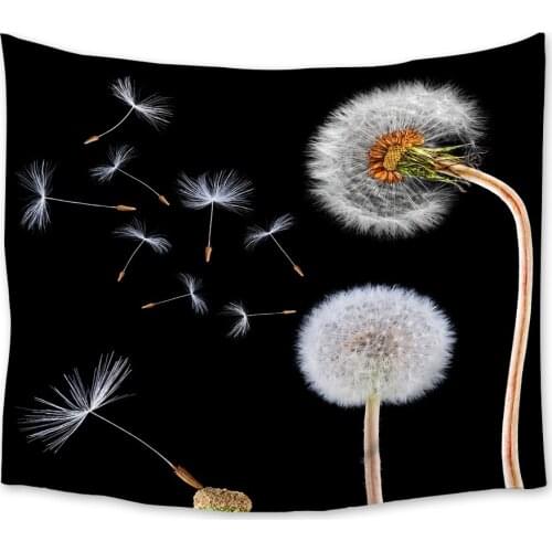 Dandelion Flowers Black Tapestry Wall Hanging Polyester Home Bedroom Decor Bedspread Beach Mat Blanket Yoga Mat Tapestries
