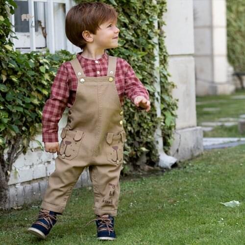 DBA18705-2 dave bella autumn baby boys fashion cartoon strap pants children full length kids pants infant toddler bib trousers