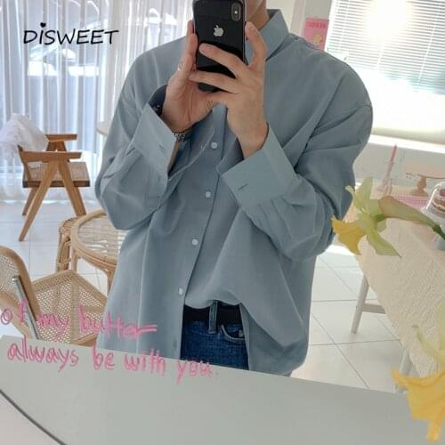 Autumn Solid Lapel Loose Shirt Men Korean Long-sleeved Single-breasted Slim Mens Shirt 2020