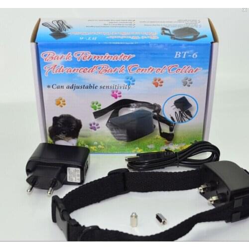 Rechargeable Waterproof Anti Bark Terminator Advanced no Bark Control Collar Shock Vibra BT-6 Dog Training Collar *200PCS/LOT