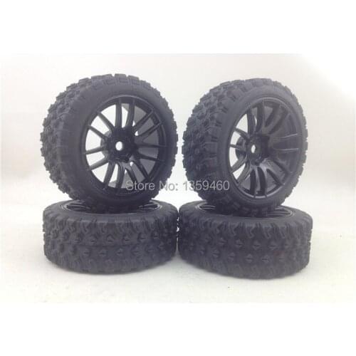 Pre-Glued New 4pcs 1/10 Rally Tires Tyre Wheel Rim V14S (Material Black) 3mm offset fits for 1:10 Rally Touring 1/16 Buggy