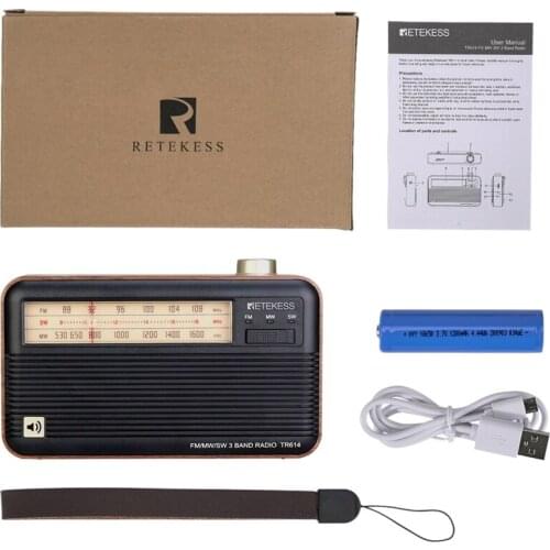 TR614 Wood Grain Retro Older Radio 3 Band FM/MW/SW Support 3.5mm Headphone USB Charging Cable Retractable Antenna
