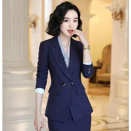 S-4XL Large Size Womens Striped Suit Suit Business Work Self-cultivation Professional Wear Autumn and Winter New Elegant