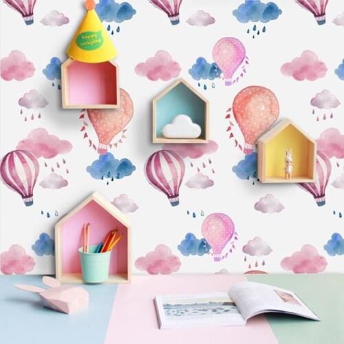 Nordic Hot Air Balloon Pattern Self-adhesive Wallpapers Childrens Room Vinyl Paper Furniture Renovation Stickers Home Decor