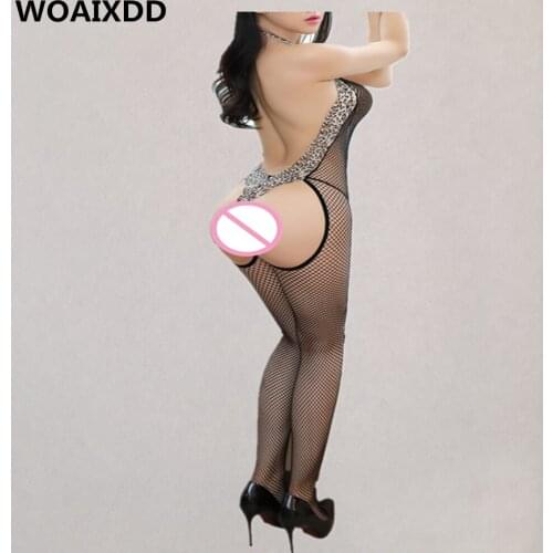Sexy Hot Erotic Fishnet Plus Size Backless Leopard Bodystocking Women Bodysuit Babydoll Lingerie Lenceria Porn Catsuit Nightwear