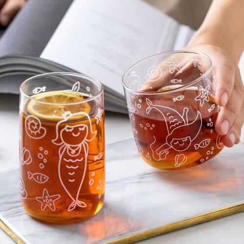 Flower Glass Breakfast Milk Juice Cup Transparent Water Cup Home Party Drinking Shot Glass Halloween Coffee Mugs