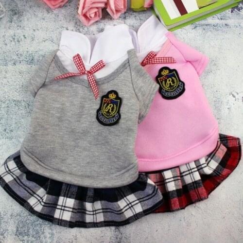 Pet Dog Warm Clothes for Dogs Campus Style Lovers Uniform Small Dog Puppy Kitten Plaid Dog Dress Hoodie Sweatshirts Pet Clothes