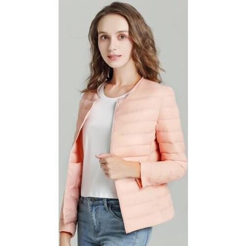 Warm Coat Parka Lightweight Jacket Women Ultra Light Down Jacket Round Collar Jackets Long Sleeve Button