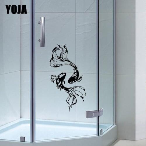 YOJA 26x14CM（One Group）Beautiful Two Goldfish Bathroom Shower Glass Decorative Decals Home Wall Stickers G2-0437
