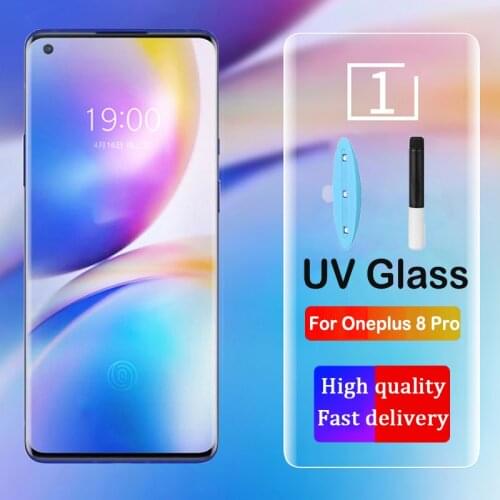 For OnePlus 8 Pro UV Full Glue Glass Screen Protector Liquid Full Glue Tempered Glass For OnePlus 8 7 7T Pro Screen Protector
