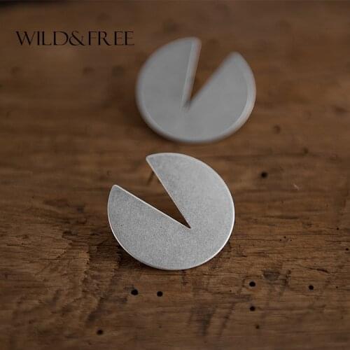 Wild&Free New Punk Big Silver Color Stud Earrings for Women Girl Simple Round Circle Studs Earrings Statement Jewelry Brincos