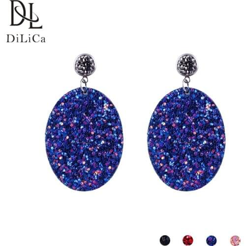 DiLiCa Elegant Womens Drop Earrings Sequined Earring Jewelry Female Light Dangle Earrings