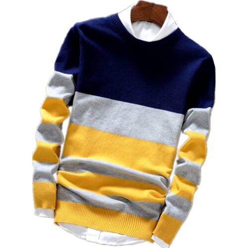 YG6174-A1239 2020 spring Autumn new fashion men long sleeve knitted top cotton tunic round neck sweater cheap wholesale